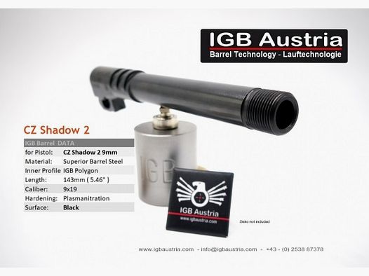 I G B Lauf f. Kurzwaffe f. CZ Shadow 2 Gewindelauf 9mmLuger -1/2'x28 UNF