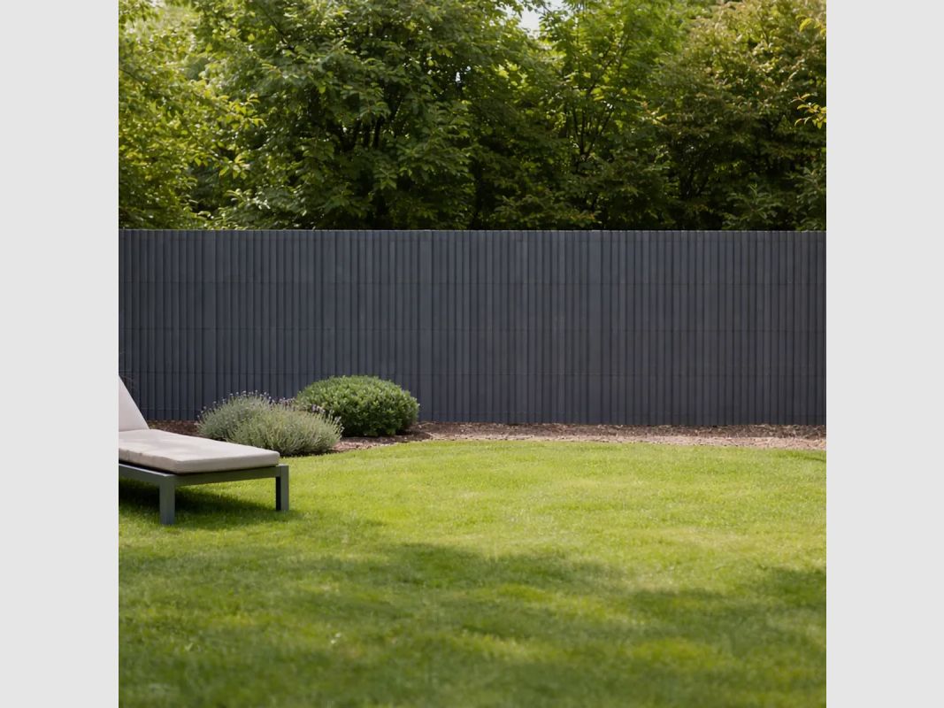 PVC Sichtschutzmatte einseitig 1,5x5m grau - Befestigungsset enthalten, Bild 1 von 17
