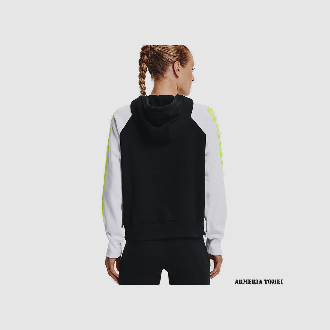 UNDER ARMOUR – WOMEN – RIVAL FLEECE CB HOODIE Black/White/Yellow, image 4 of 4