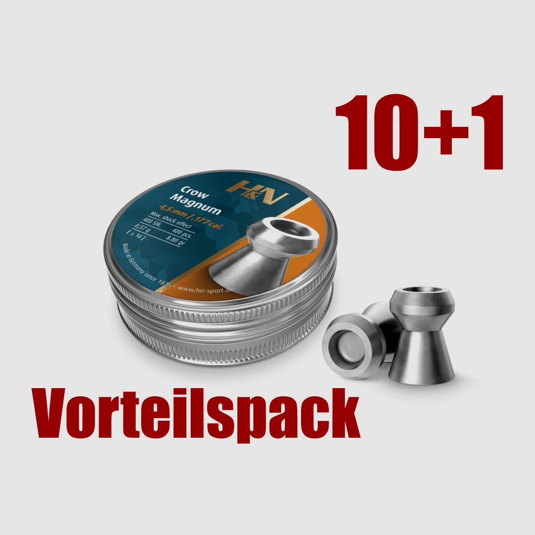 Vorteilspack 10+1 Hohlspitz Diabolos H&N Crow Magnum Kaliber 4,5 mm 0,57 g glatt 11 x 400 StĂĽck