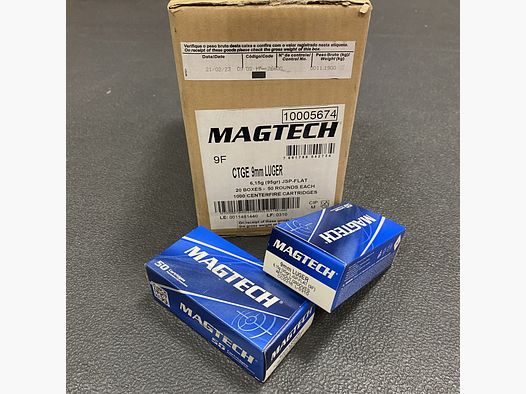 Magtech 9mm Luger (9x19) 95grs JSP-Flat // 1000 stuks