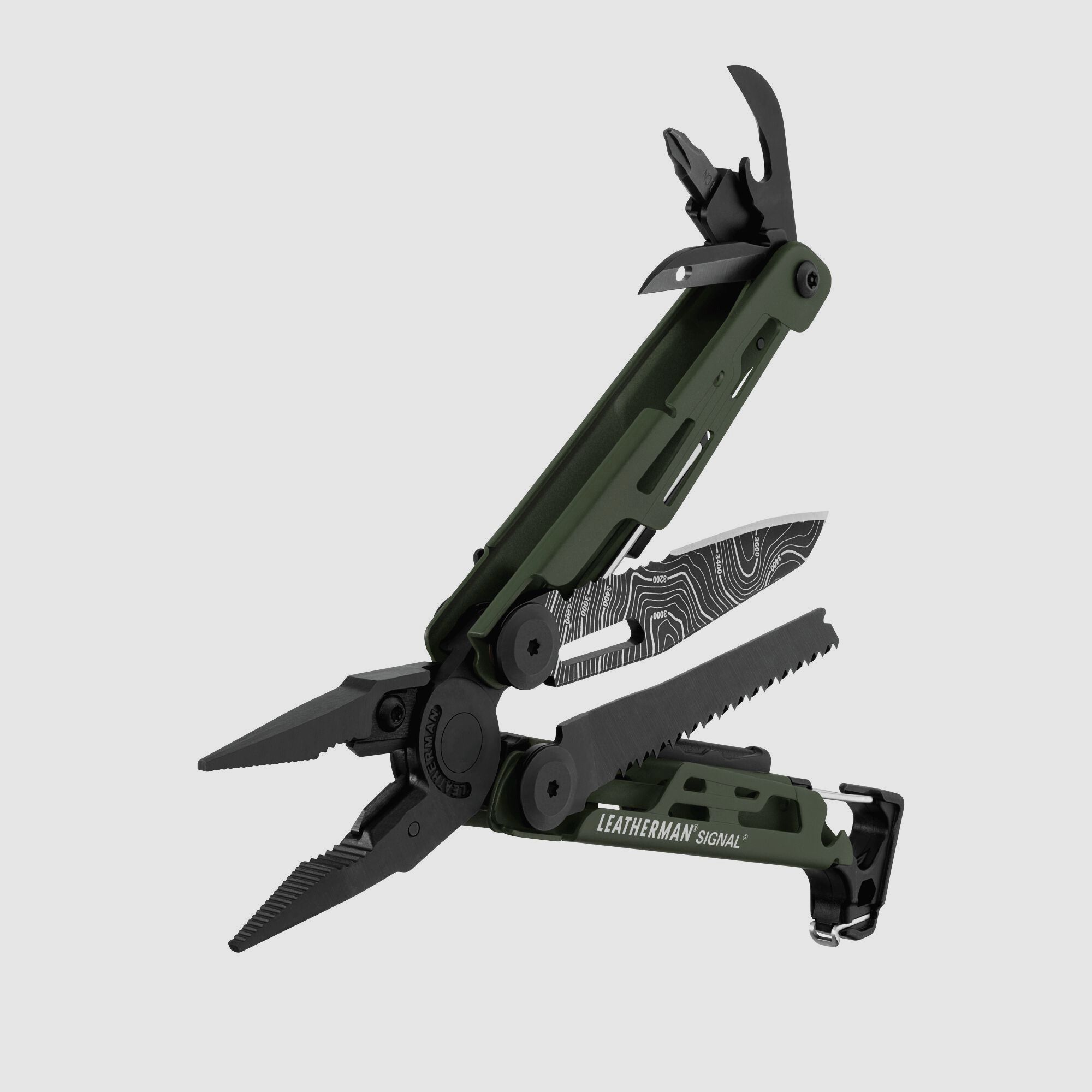 Leatherman SIGNAL Green Topo, Molle Holster, Schwarz, L