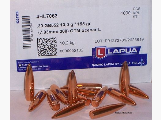 100St. LAPUA Geschosse .30(.308Dia.) - 155 - OTM SCENAR-L - #GB552