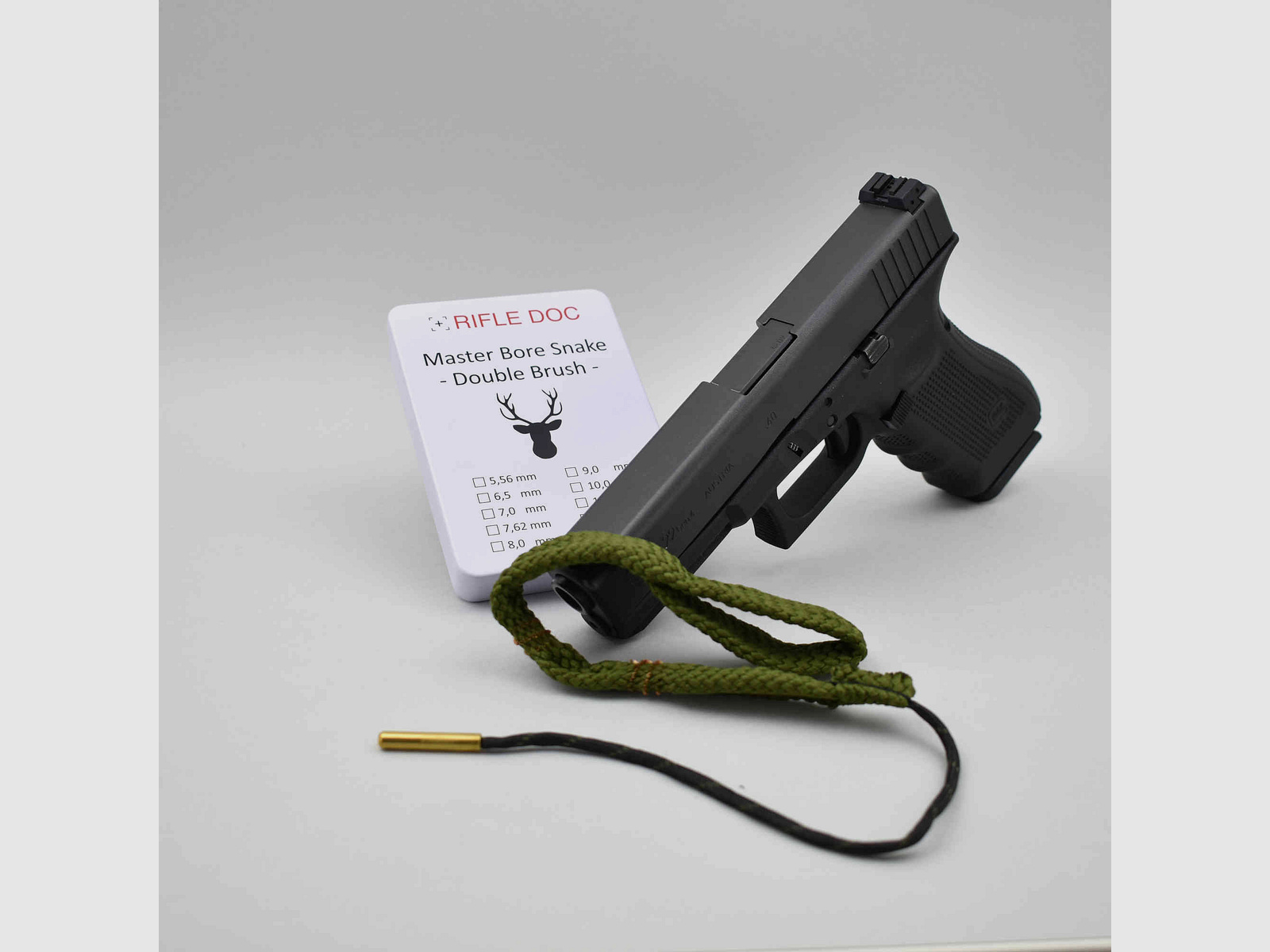 Pistooli 9 mm Cal .38 .357 | Reinigungsschnur Kurzwaffe + Alu Dose