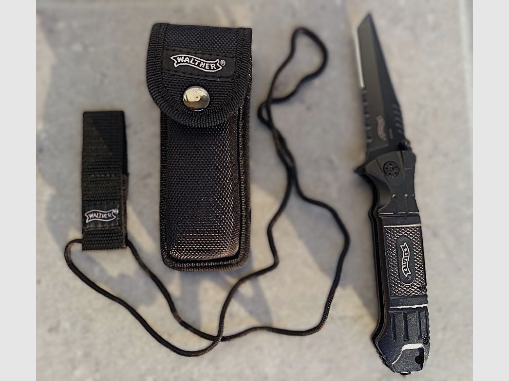 Walther Black Tanto Knife folding knife rescue pocket knife glass breaker case EDC
