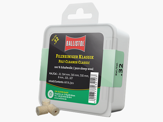 Ballistol Filzreiniger Klassik, Kal. .32, 60 Stk. (für Kal. .32, 7.64mm, 7.65mm, 7.92mm, 8mm, .325, .327)