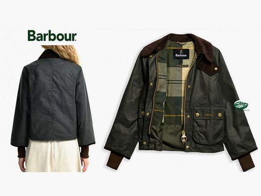 BARBOUR Giacca Beadnell dal taglio crop colore sage donna