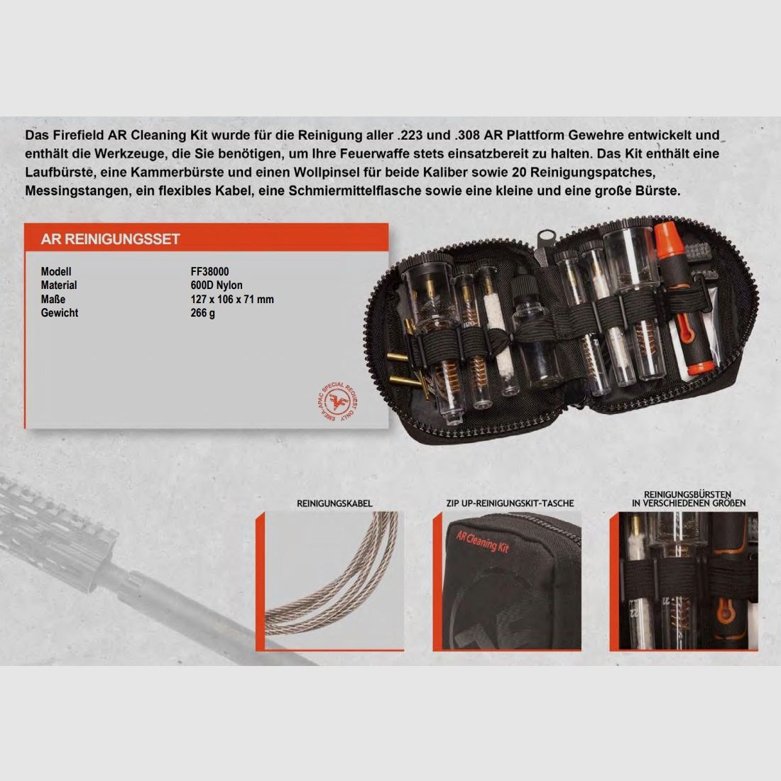 AR15 / AR10 Waffenreinigungsset .223 und 308 Cleaning Kit Waffenpflegeset Reinigungsset Firefield