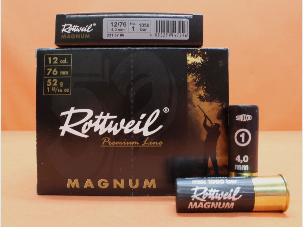 Rottweil Patrone 12/76 Rottweil 52g 4,0mm/ No.1 (2316796) VE 10 Patronen (Magnum Premium Line)