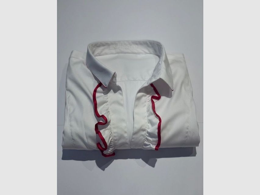 Wallmann langarmblouse met ruches in wit/rood
