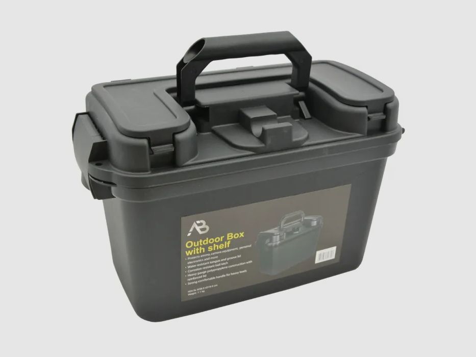 Box / Munitionskiste m. Innenboden - 38 x 19 x 24cm, Schwarz - spritzwassergeschützt + verschließbar, schlagfester Kunststoff