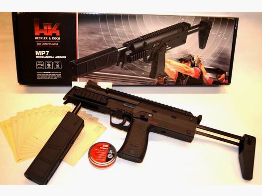 Leistungsstarke Heckler & Koch MP 7 A1 SD * 4,5 mm Diabolo * mit Starterpaket