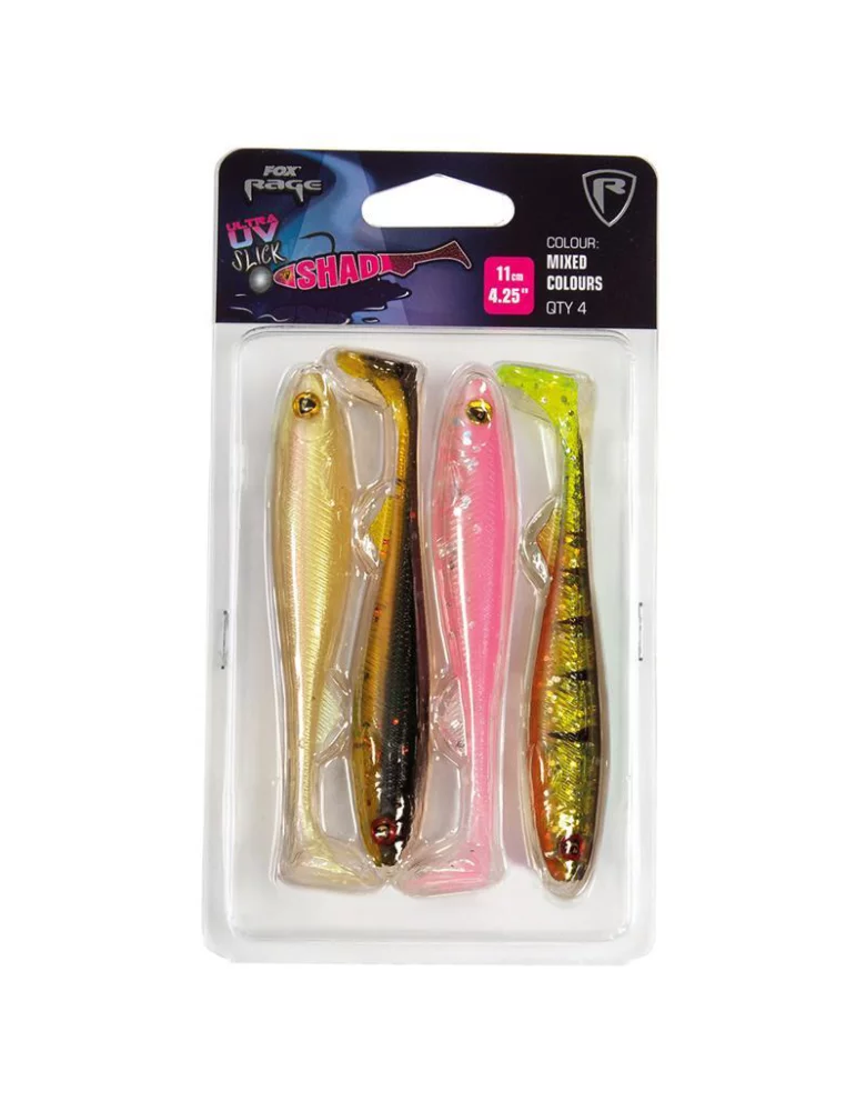 Confezione da 4 esche Slick Shad colore UV mix Fox Rage