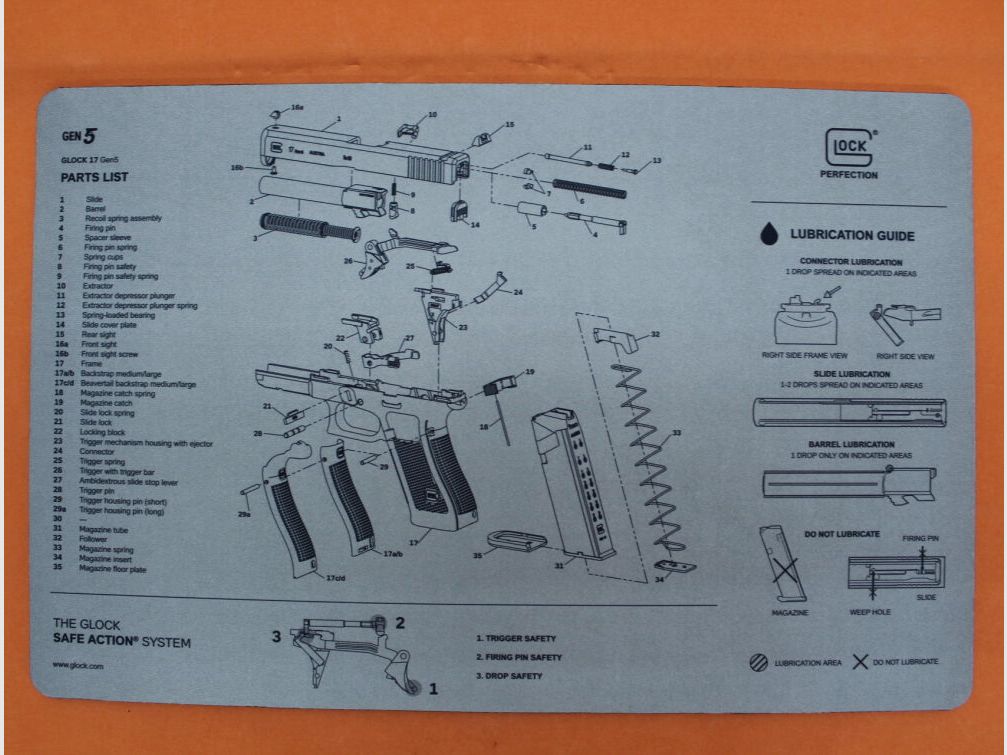 Glock Glock Auflagematte ca. 430x275mm Neopren mit Teilezeichnung