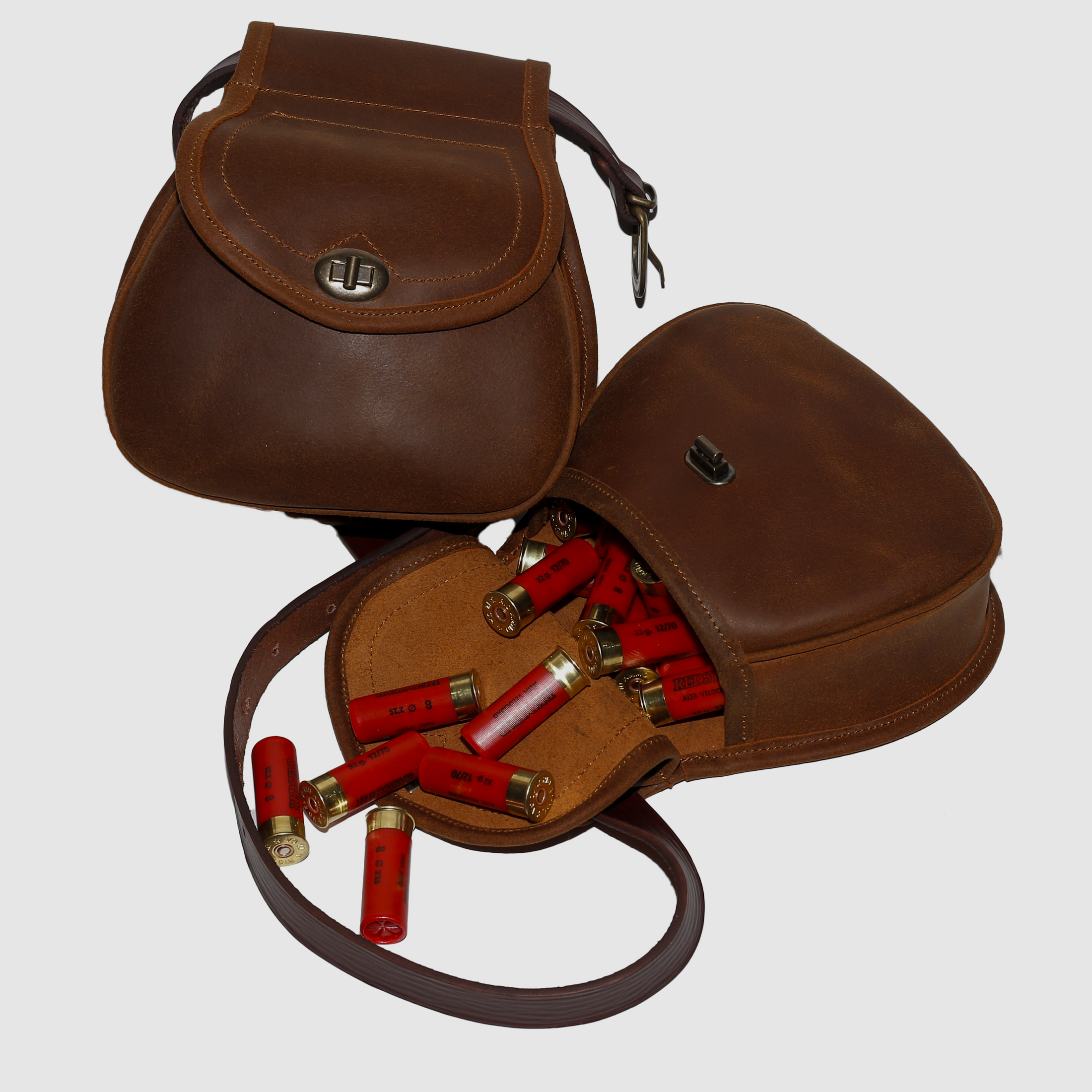 Pair of DELUX Bags for Hunting in Oiled Leather Cognac