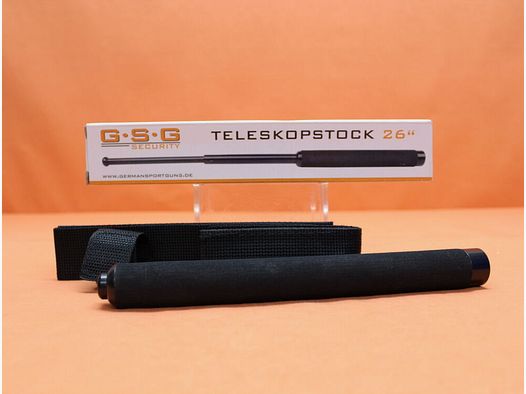GSG Duitse Sportwapens GSG Beveiliging Telescoopstok 26" Staal zwart met Moosgummigreep/ Cordura-Holster Lengte gesloten: ca. 25cm