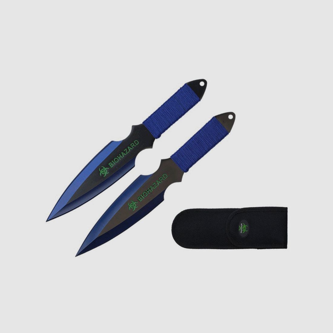 Wurfmesser 2er Set blau mit Nylon Scheide