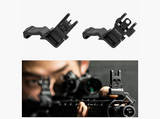 UTG Accu-Sync 45 Grad Flip-Up Rear und Front Sight SET schwarz Picatinny Klappkorn Seiten AR15 9