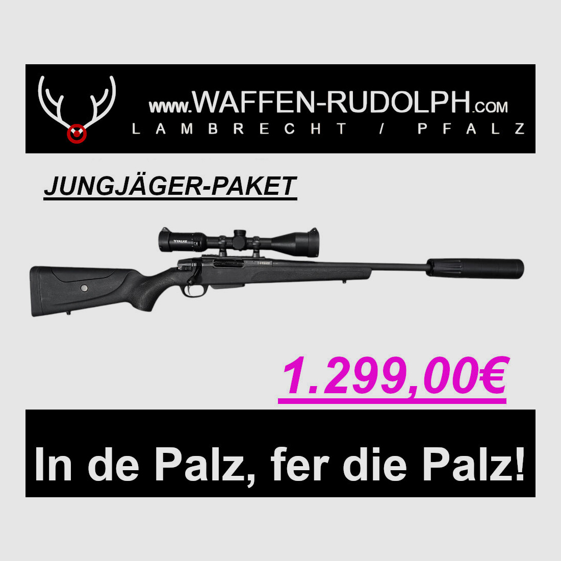 Zestaw kompletny Brenner, Brenner BR20 z polimerową rękojeścią w .308, w tym optyka i tłumik NIE tylko dla młodych myśliwych!