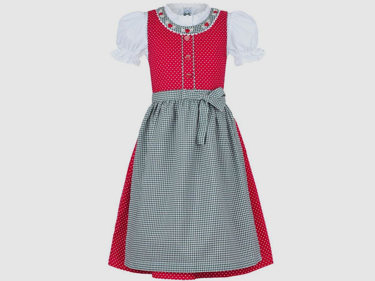 Dziecięcy Dirndl "Herzerl-Dirndl" w Czerwono/Zielonym