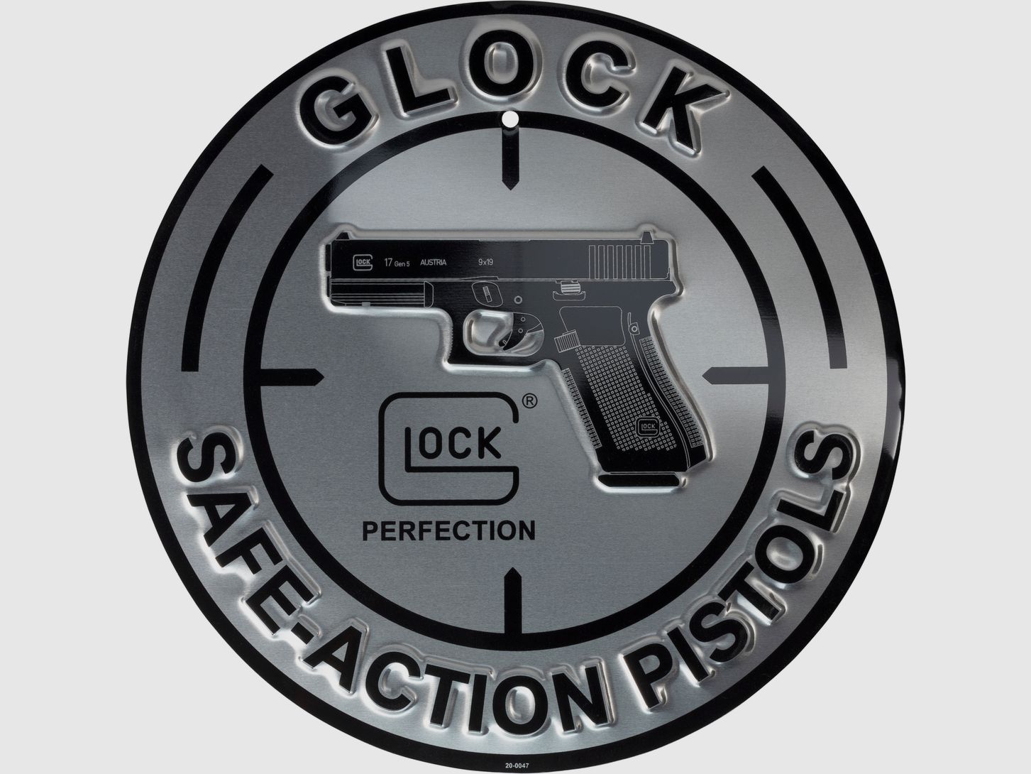 Glock Aluminium Schild "SAFE ACTION PISTOLS" – Ø 30 cm