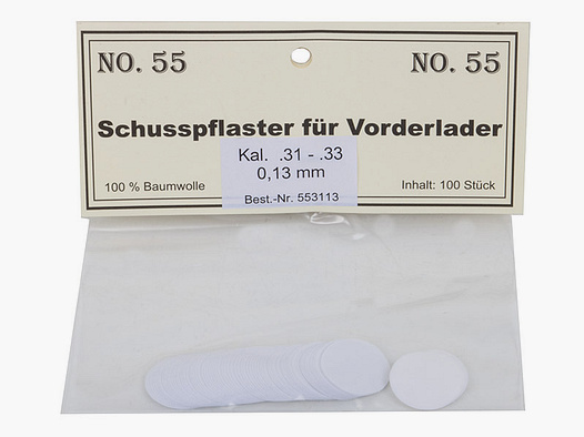 Match Schusspflaster fĂĽr Vorderlader No. 55 0,13 mm Kaliber .31 - .33