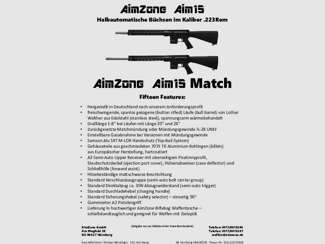 AimZone Ha.Büchse .223Rem AimZone Aim15 Match 24L System AR-15, 24" stalowy bieg/ M-LOK osłona rękojeści