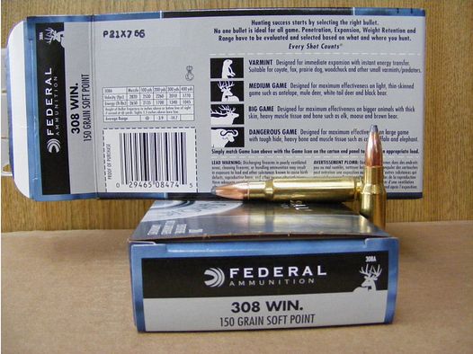 .308/150 grs. Federal Soft Point 20 stk. No. 308A