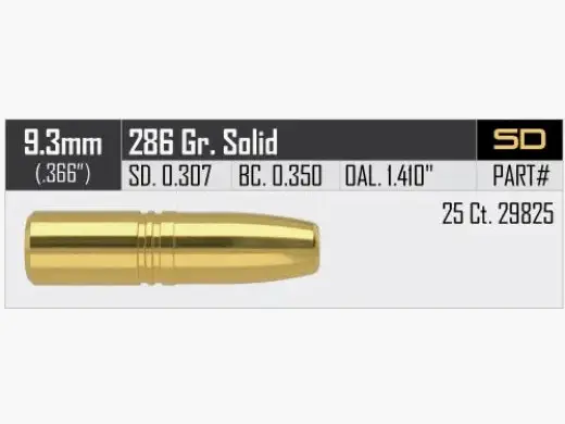 Geschosse Nosler FP Solid 9,3mm, dia .366, 286grs