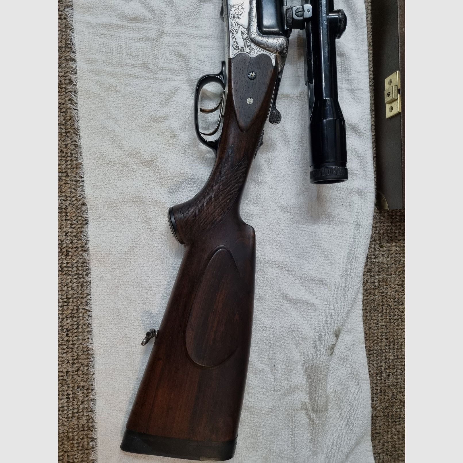 Kombination: Bockbüchsflinte Heym 7x65R, 16/70, ZF 8x56Abs 1, mit Wechsellauf Bockdoppelfinte 16/70, 