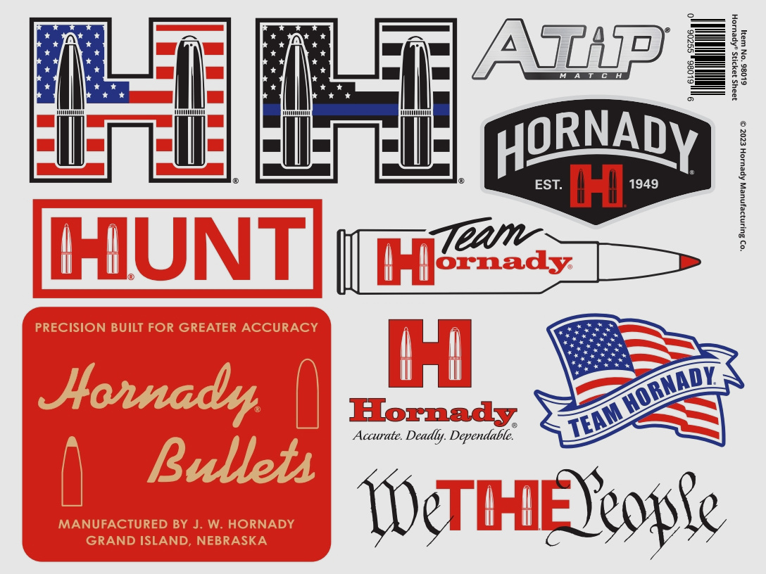 Hoja de Pegatinas Hornady "Sticker Sheet" - 10 Pegatinas - 28×22 cm