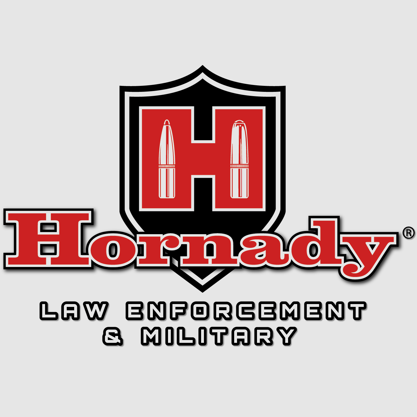 Hornady Law Enforcement & Military (LE) Aufkleber – Schwarz/Rot – 7,9×11,7 cm
