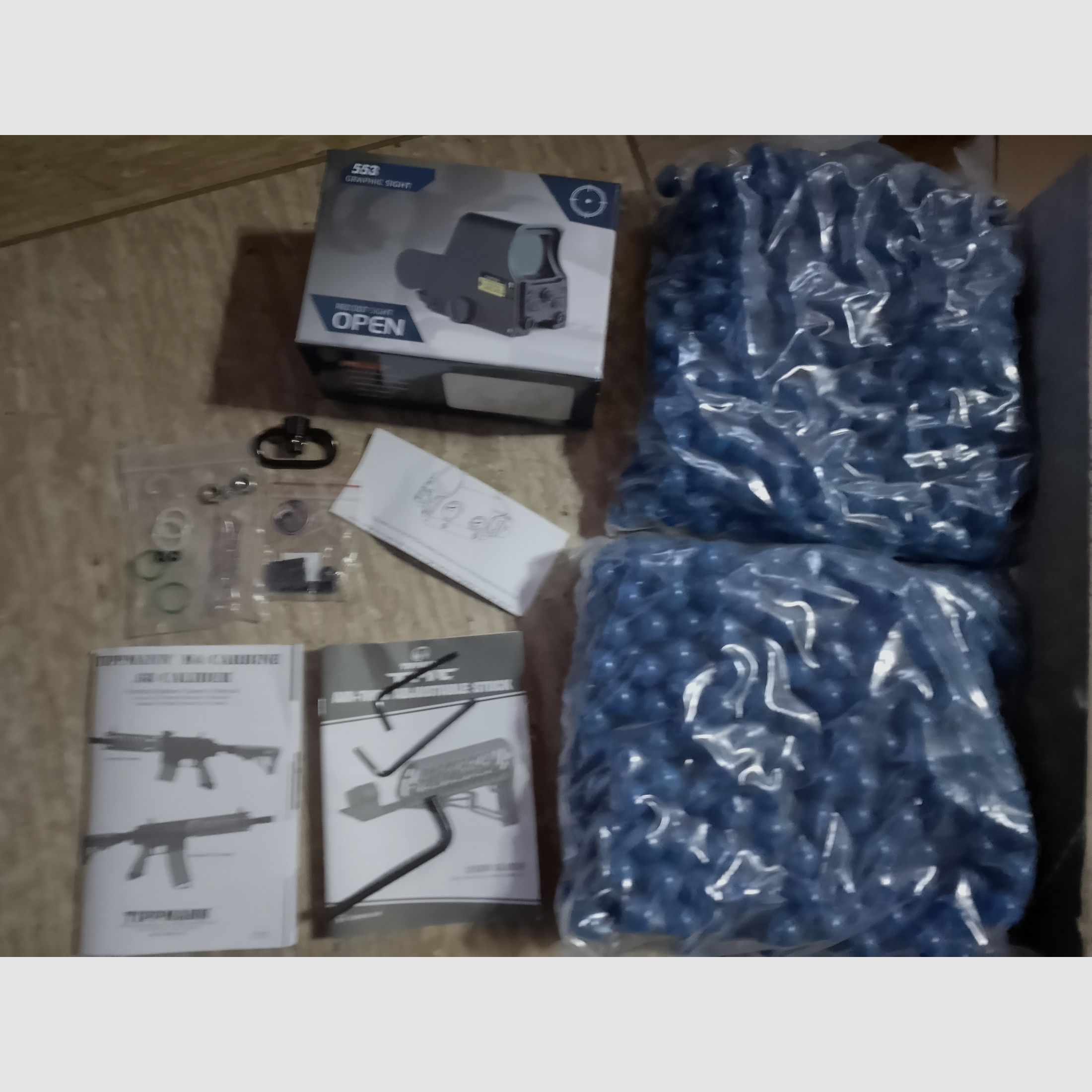 Tippmann Tmc Elite Markierer Set .68 accessori tuning canna paintballs Cal 68 CO2 set mirino olografico punto rosso verde lampada LED 3 caricatori Ovp