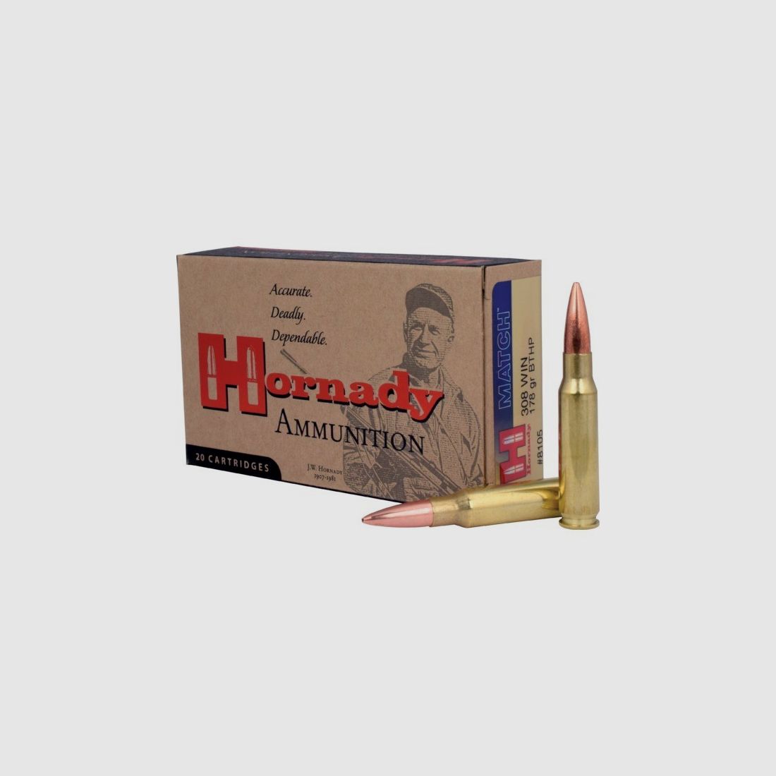 HORNADY 8105 CUSTOM MATCH AMMO .308 WIN 178GR BTHP 20/200