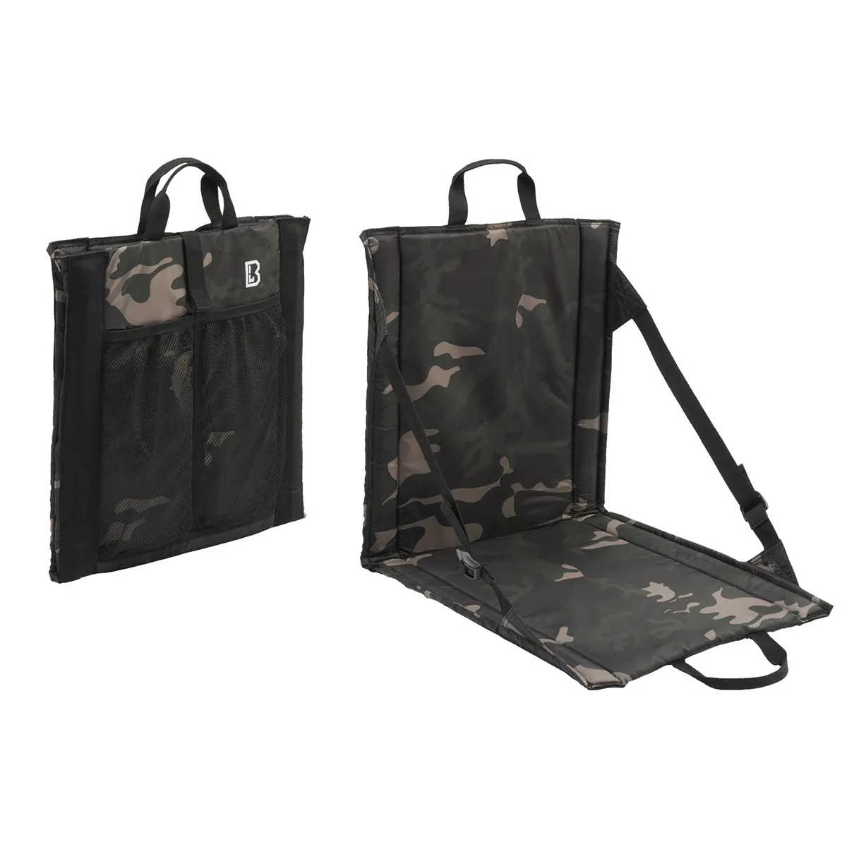 Opvouwbare zitstoel met draaggreep en netvak voor 2 drinkflessen - Dark Camo, afbeelding 2 van 3