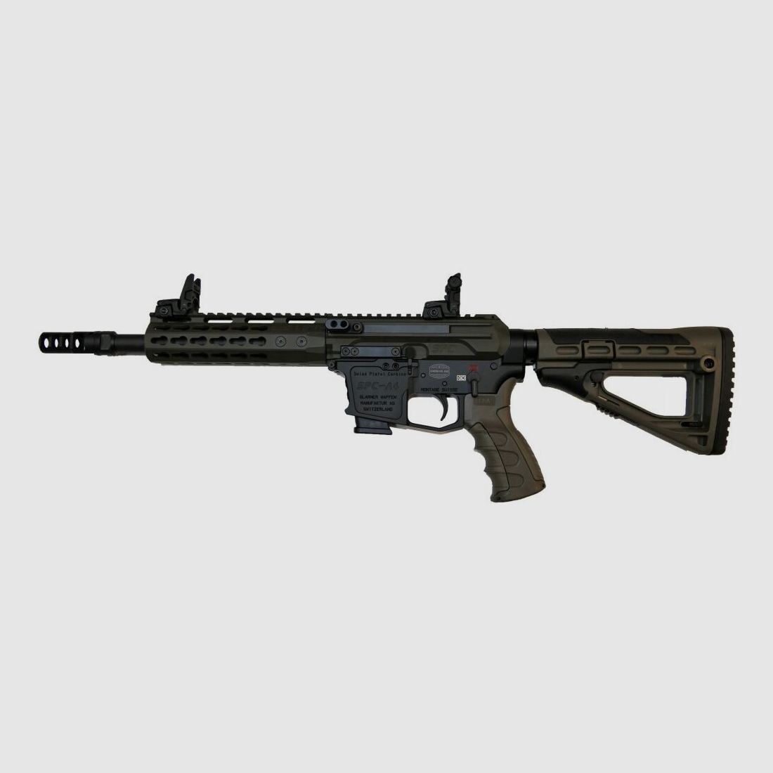 GWMH Selbstladebüchse GWMH SPC-HUNTER A4 10" (SWISS PISTOL CARBINE) OD-GREEN Kal.9x19 AR15 Glock Magazin