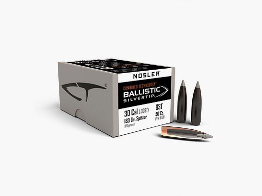 PALLE – NOSLER – BALLISTIC SILVERTIP 30 Kaliber (.308″) Spitzer 180 Grain (11,7 Gramm) 50 Stück