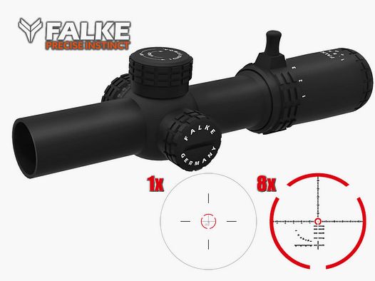 Jagd- Zielfernrohr Falke 1-8x26 PRO, 34 mm Mittelrohr, SAS Absehen, beleuchtet