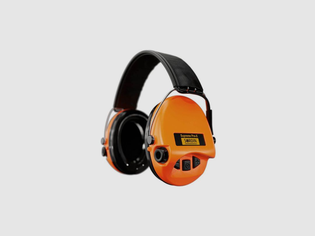 ELEKTRONISCHER GEHÖRSCHUTZ SORDIN SUPREME PRO-X ORANGE MIT SCHWARZEM LEDERBAND UND PVC-POLSTERN, Bild 5 von 5