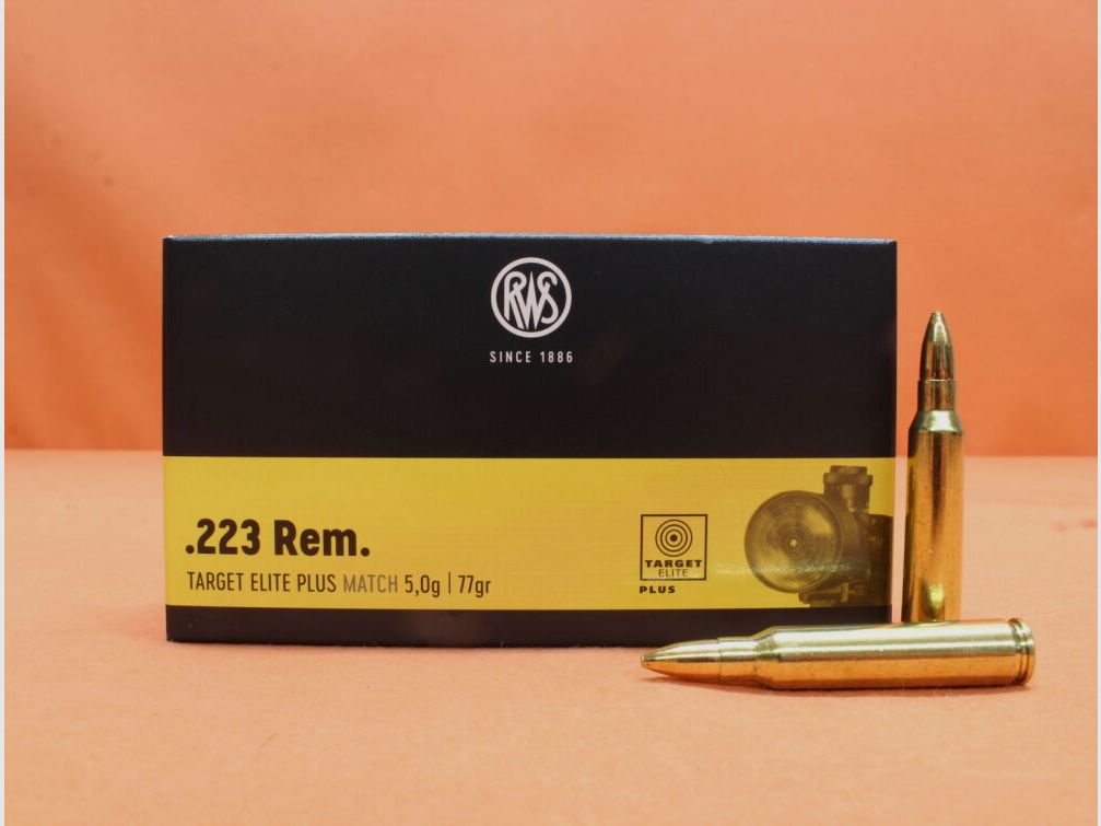 RWS Patronen .223Rem RWS 77grs HPBT (2403868) VE 20 patronen (Target Elite Plus)/ 5,0g holle punt-match, afbeelding 1 van 2