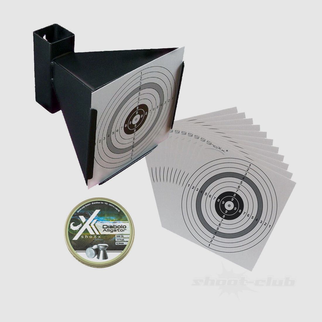 shoXx funnel bullet trap black + Alligator diabolo + target sheets