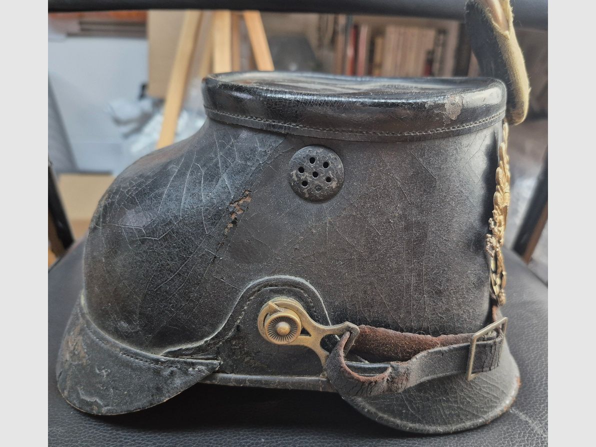 Sehr guter Schako des preußischen Jägers – Modell 1895 – Stück von 1902 des JB Nr. 8 oder N – 100% original! – Krieg 14-18 – Vollständige Kopfbedeckung – Zu reinigen und nachzufetten, aber BE+ / TBE, Bild 7 von 10