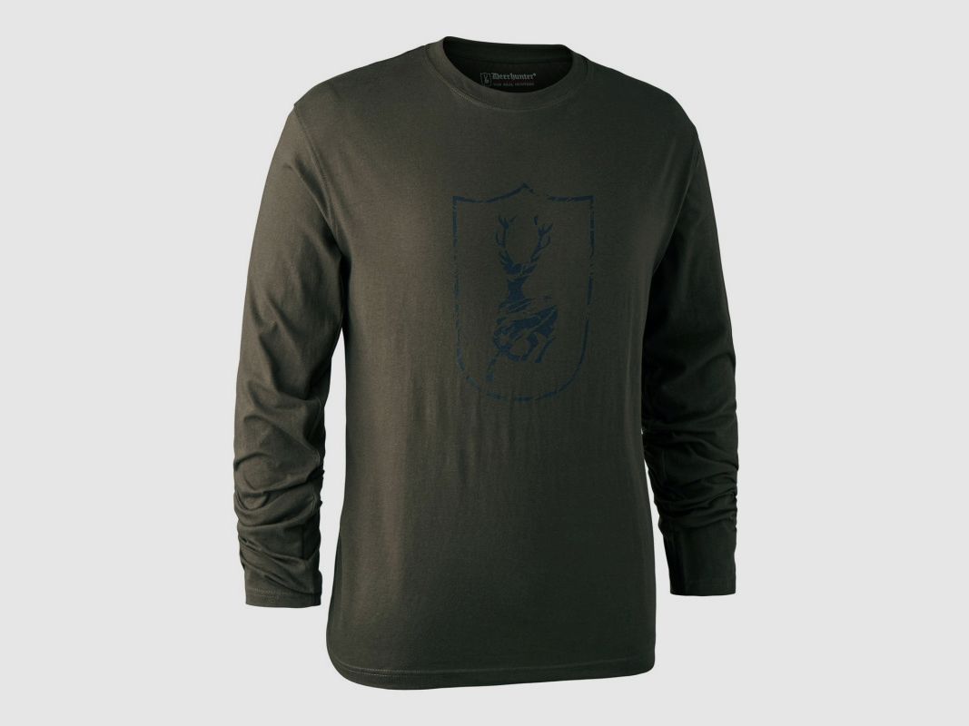 DEERHUNTER LONG SLEEVE T-SHIRT SHIELD LOGO BARK GREEN, image 1 of 2