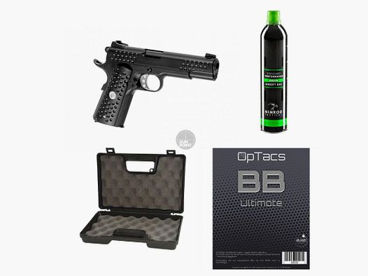 SET !!! Softair - Pistolet - WE - Knight Hawk Full Metal GBB noir - à partir de 18 ans, plus de 0,5 Joule