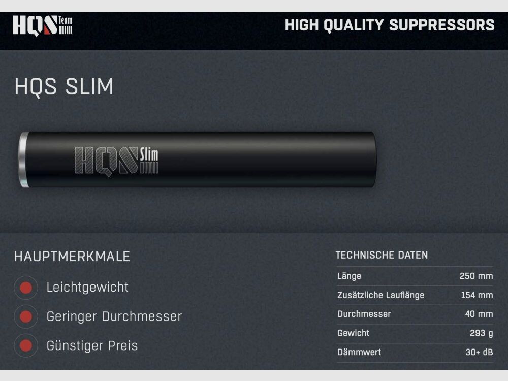 HQS Schalldämpfer SLIM Kaliber 6,5mm inklusive Adapter Ohne