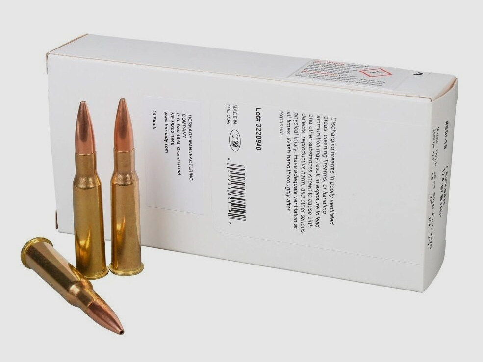 Hornady -Angebot- Hornady 7,62x54 R BTHP 11,3g/174grs. Boat Tail Hollow Point 20 Schuss / 20 RDS