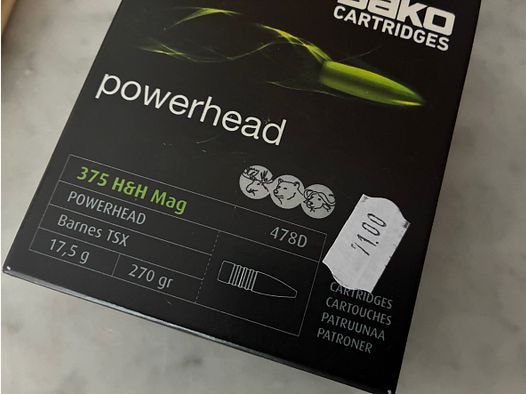 *Losgleich* 10 Packungen .375 H&H Mag. Sako Powerhead Barnes TSX Geschoss (17,5 g / 270 gr) 478D