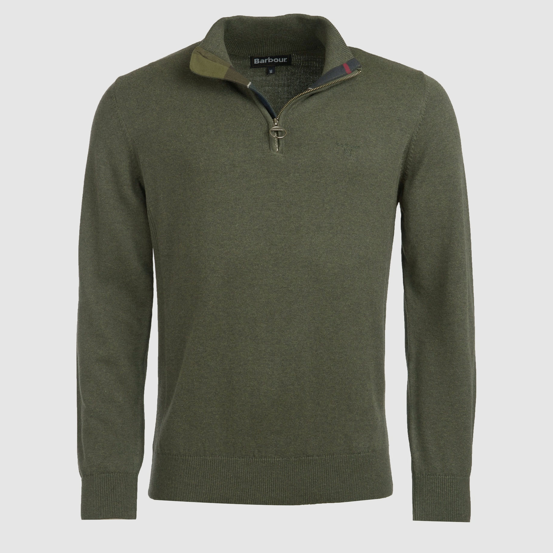 Barbour Katoenen Breipullover met Rits Heren Olijfgroen - S