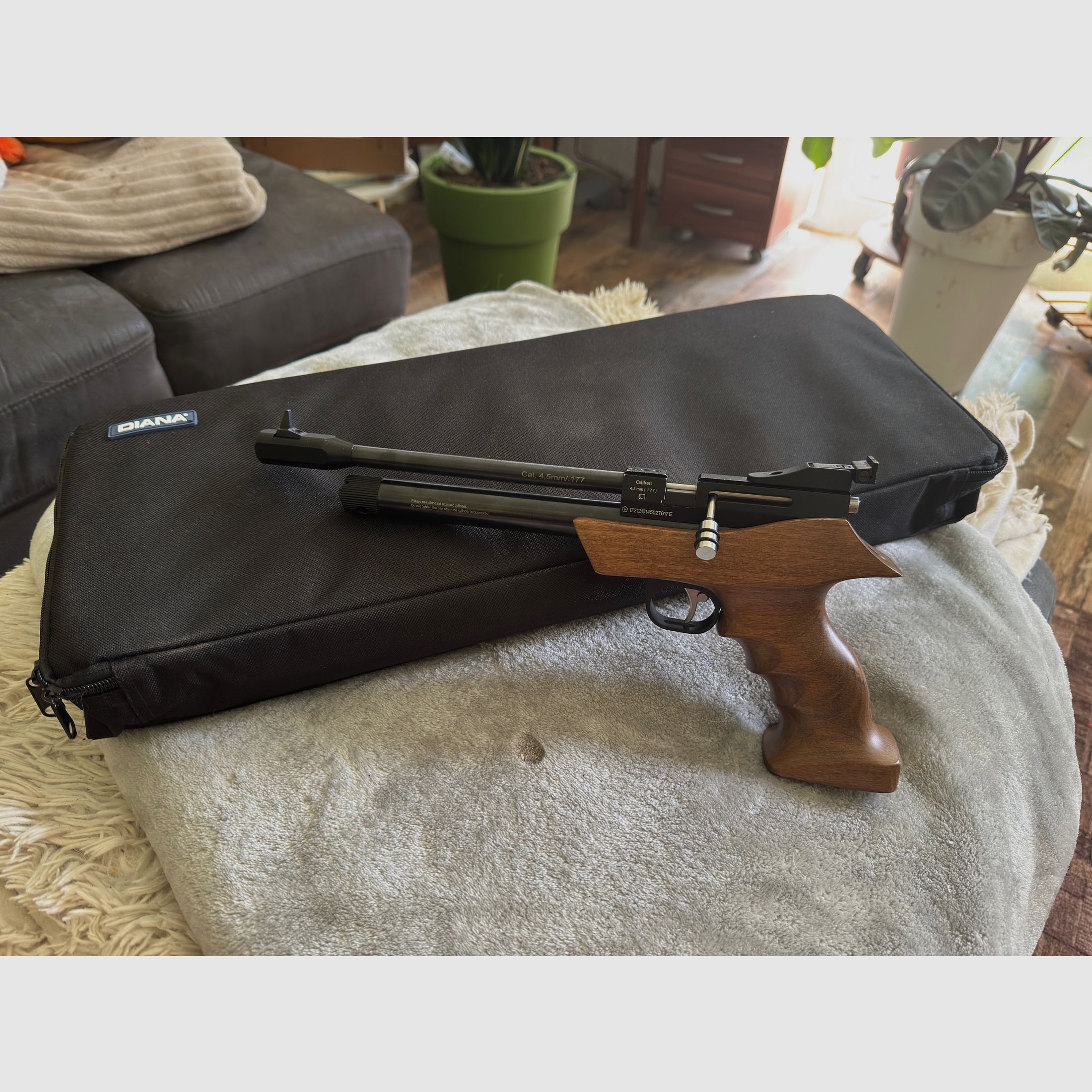 Diana Airbug Co2 Luftpistole mit Holzgriff (Systemgleich Chaser, Stormrider, Bandit, Trailscout, Artemis CP etc..)