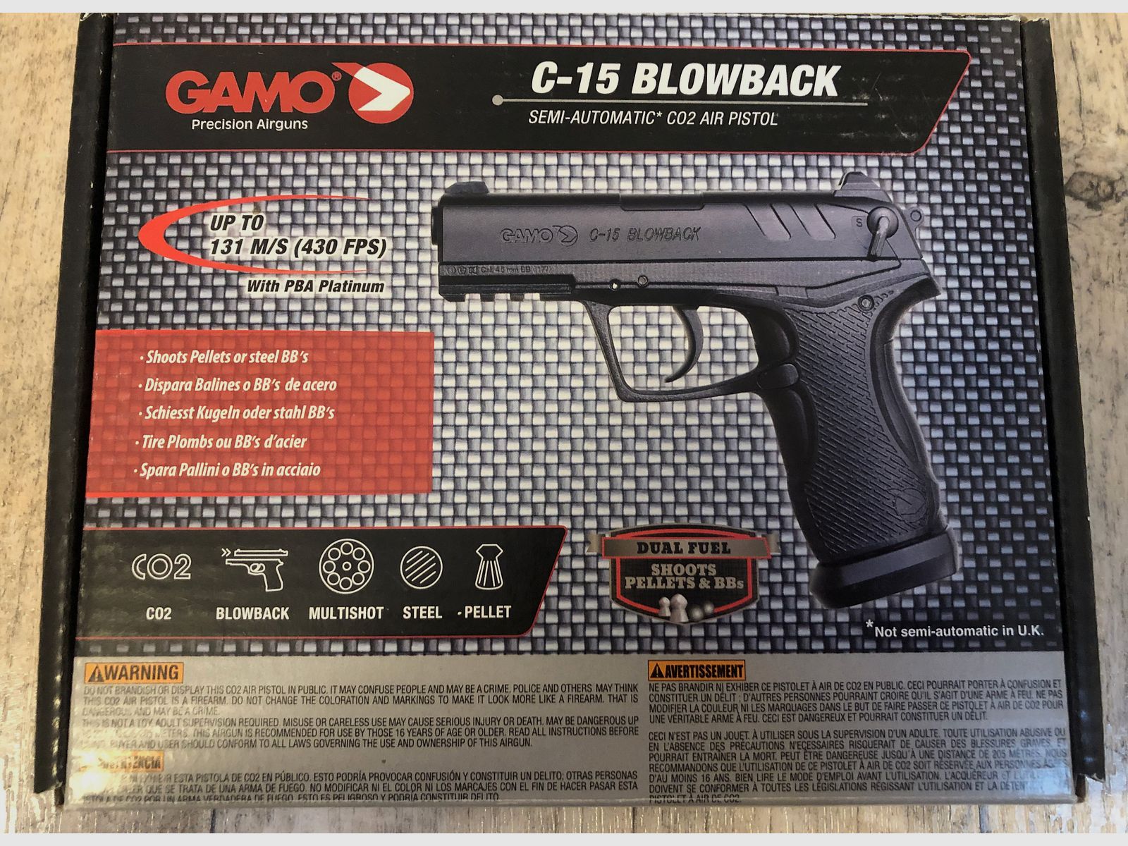 GAMO Luftpistole, CO2, 4,5 mm BB und Diabolo, C- 15 Blowback, Semi Automatic, Luftgewehr